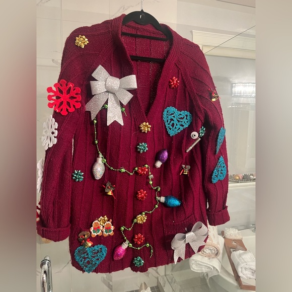 Oh my gosh a home made knit ugly Christmas sweater size large extra large 🎄 - Picture 16 of 17
